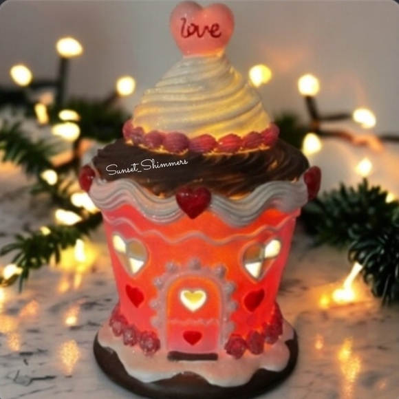 cupcakes & cashmere Other - Christmas Pink Light Up Sugared Chocolate CUPCAKE GINGERBREAD House New